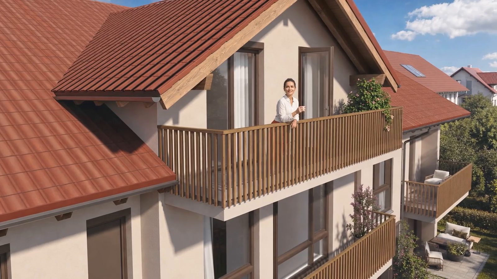 Holzbalkon im Dachgeschoss