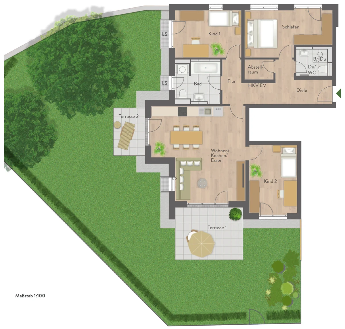 Grundriss 4-Zimmer-Gartenwohnung Nr. 01, Erdgeschoss, 109,09&nbsp;m²