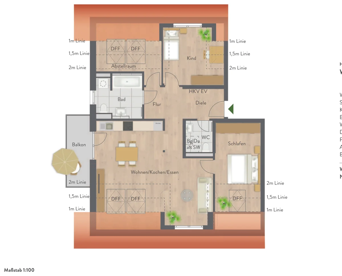 Grundriss 3-Zimmer-Dachgeschosswohnung Nr. 17, 89,39&nbsp;m²