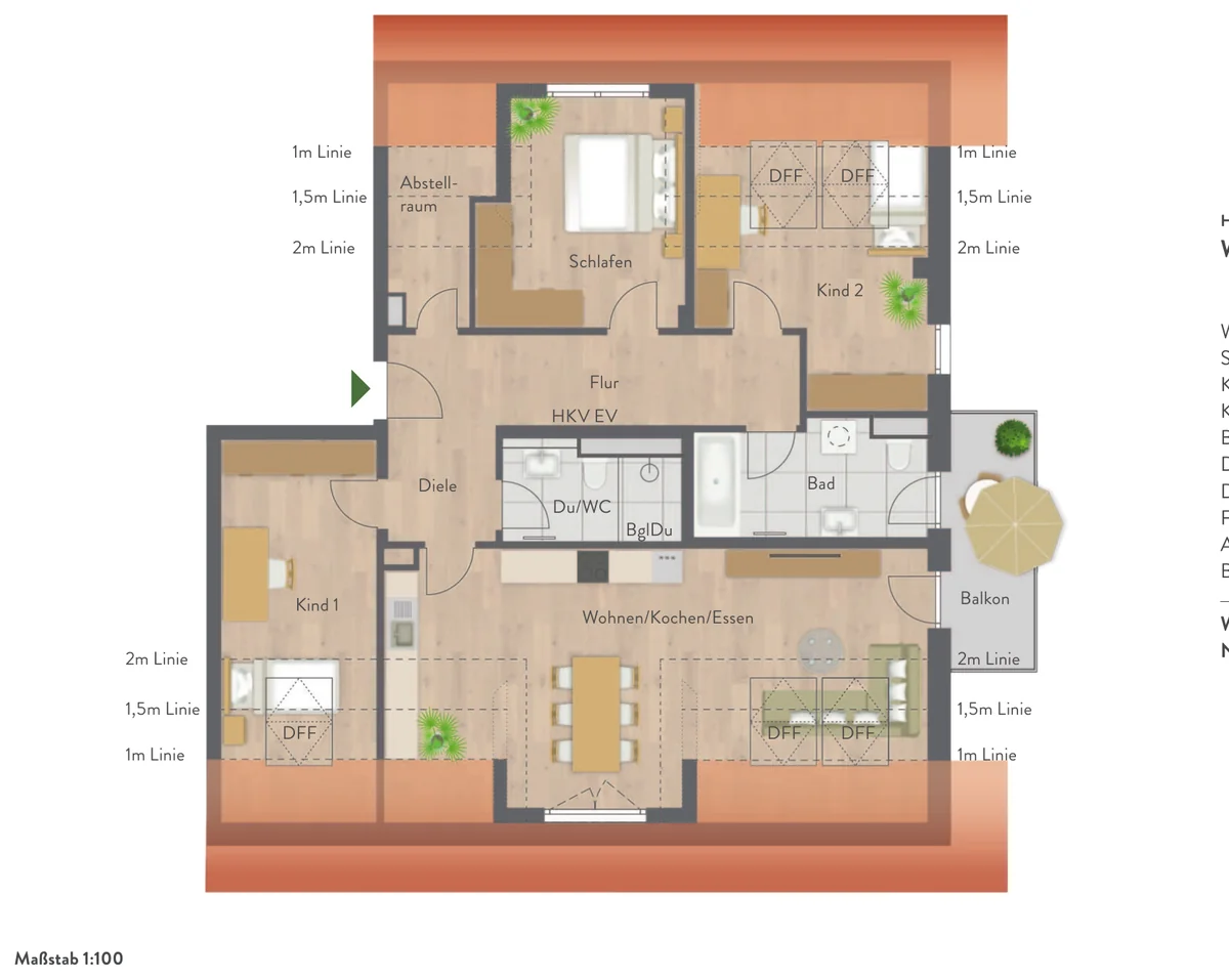 Grundriss 4-Zimmer-Dachgeschosswohnung Nr. 18, 103,04&nbsp;m²