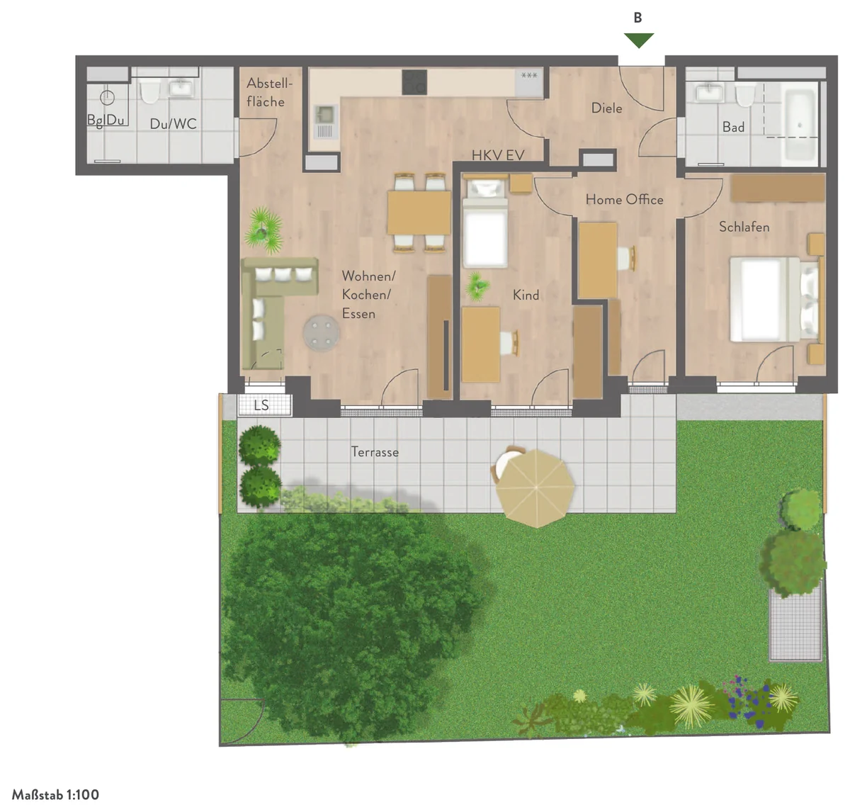 Grundriss 3,5-Zimmer-Wohnung Nr. 02 mit Homeoffice, Erdgeschoss, 98,12&nbsp;m²