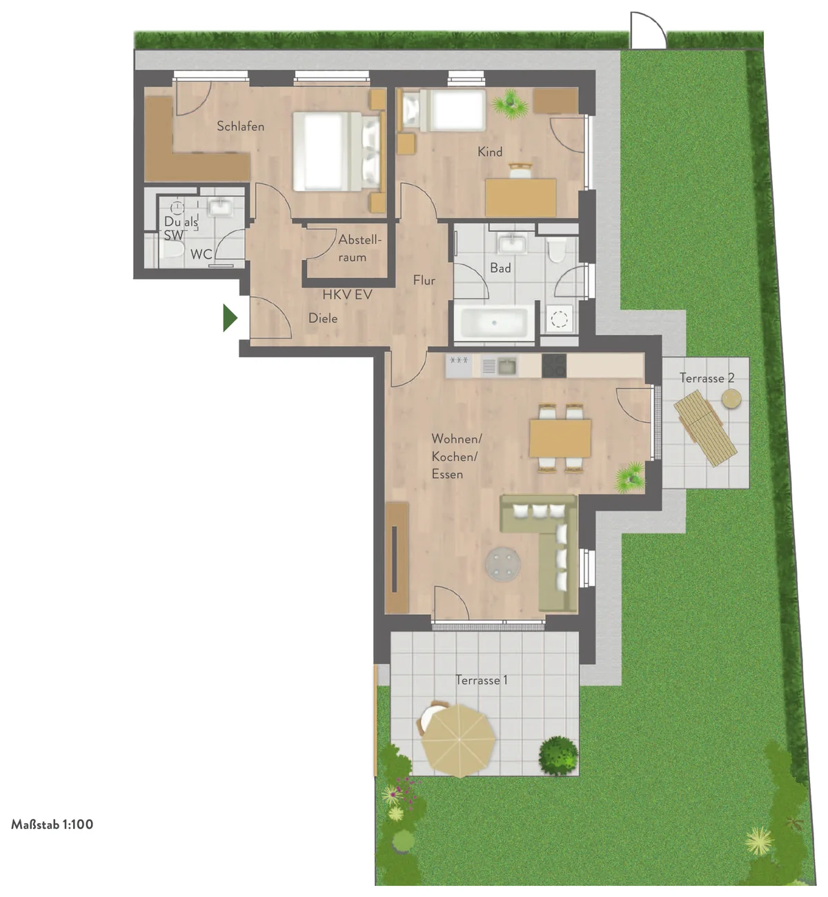 Grundriss 3-Zimmer-Gartenwohnung Nr. 03, Erdgeschoss, 92,34&nbsp;m²